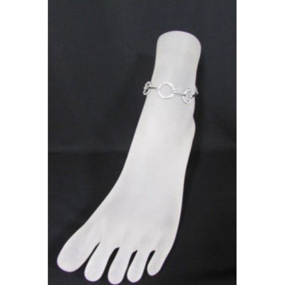 New Women Silver Anklet Metal Fashion Foot Chain Jewelry Round Circle Rhinestone